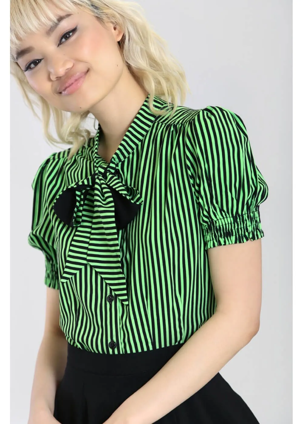 Hell Bunny Humbug 40's Blouse Black Green