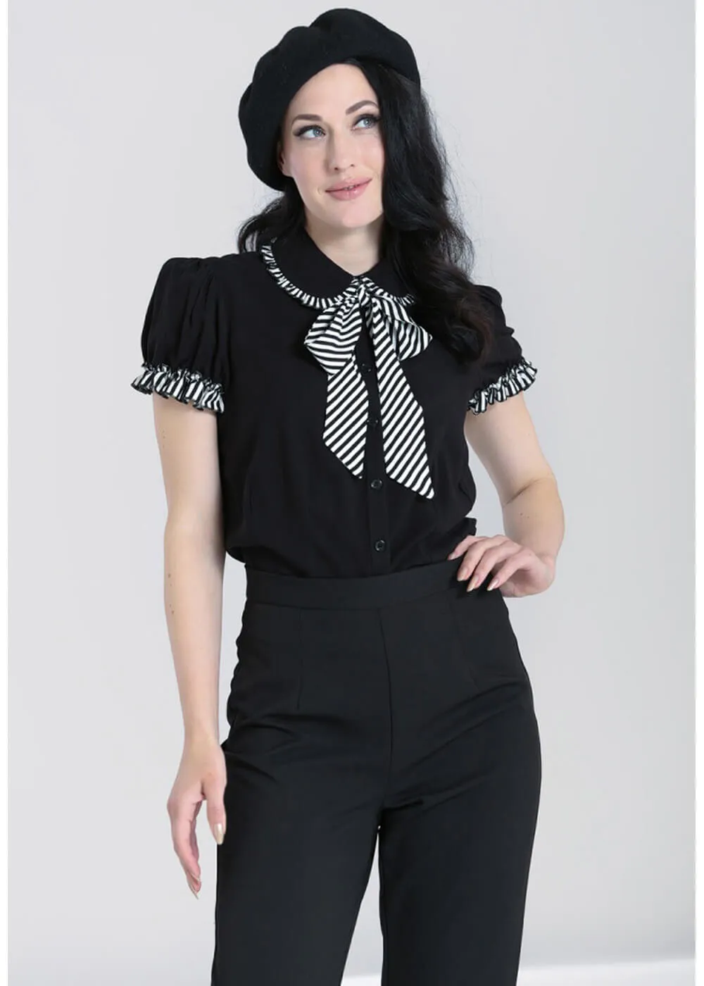 Hell Bunny Leslie 40s Blouse Black White