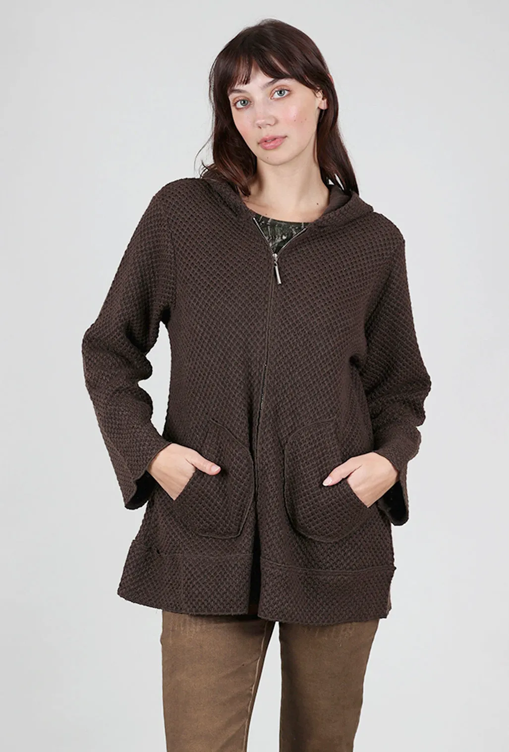 Honeycomb Texture Zip Jacket, Coffee