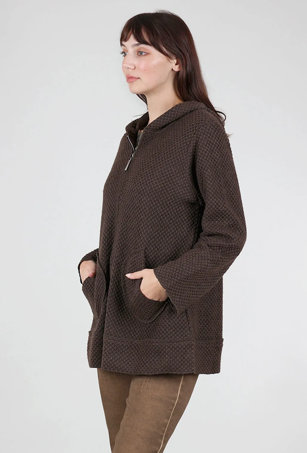 Honeycomb Texture Zip Jacket, Coffee