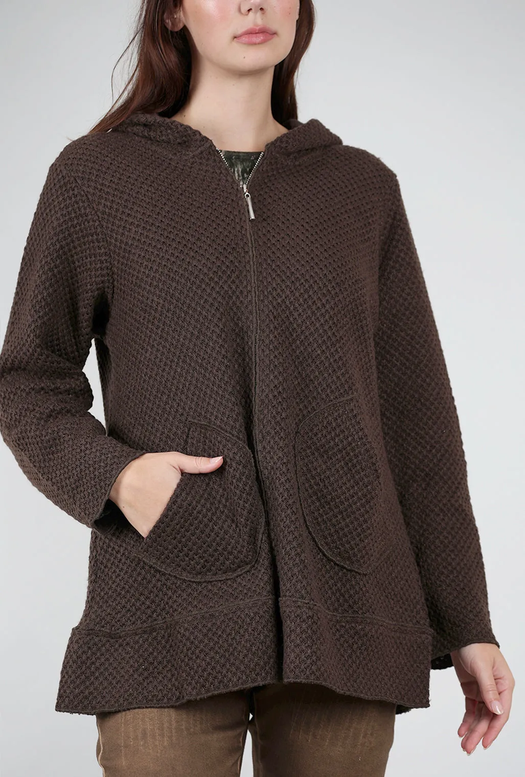 Honeycomb Texture Zip Jacket, Coffee