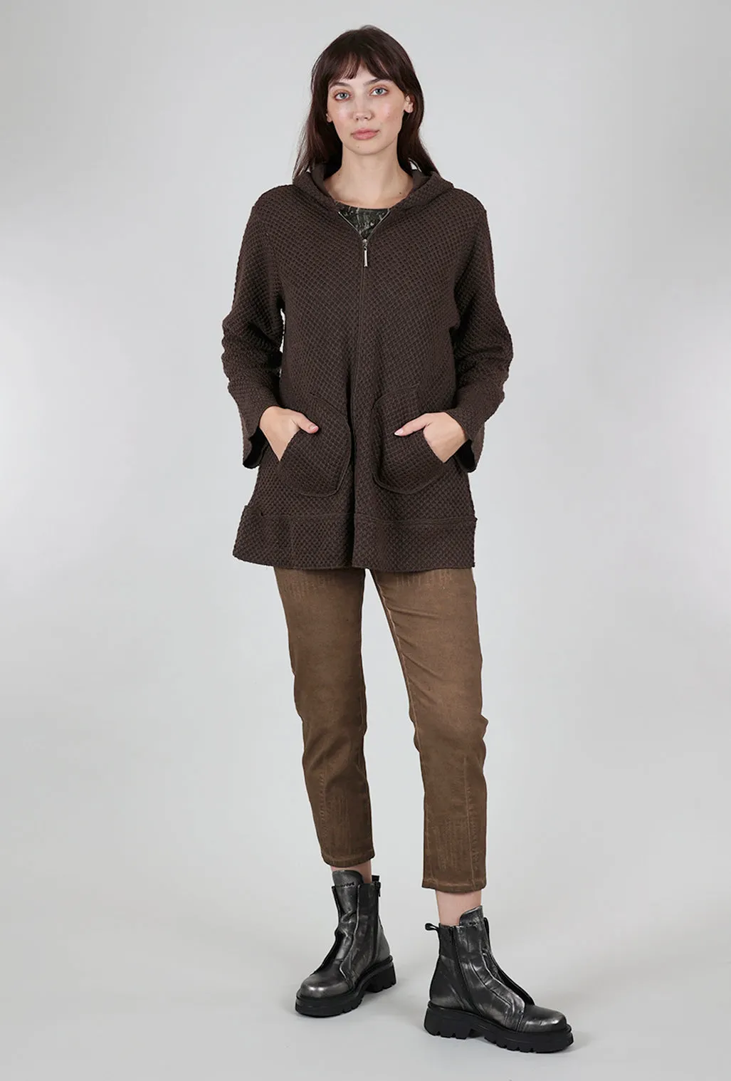 Honeycomb Texture Zip Jacket, Coffee