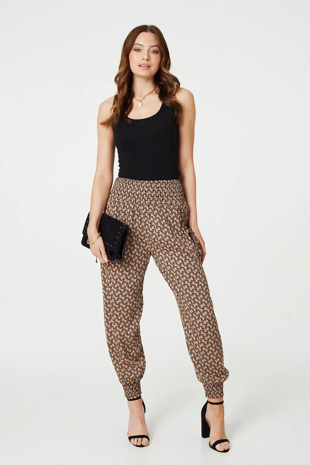 Izabel London - Printed High Waist Tassel Harem Pants