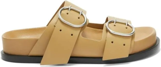 Jil Sander buckle leather flat sandals Brown