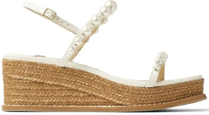 Jimmy Choo Amatuus pearl-embellished 60mm wedge sandals White