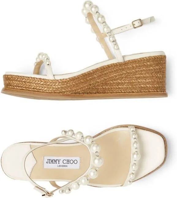 Jimmy Choo Amatuus pearl-embellished 60mm wedge sandals White