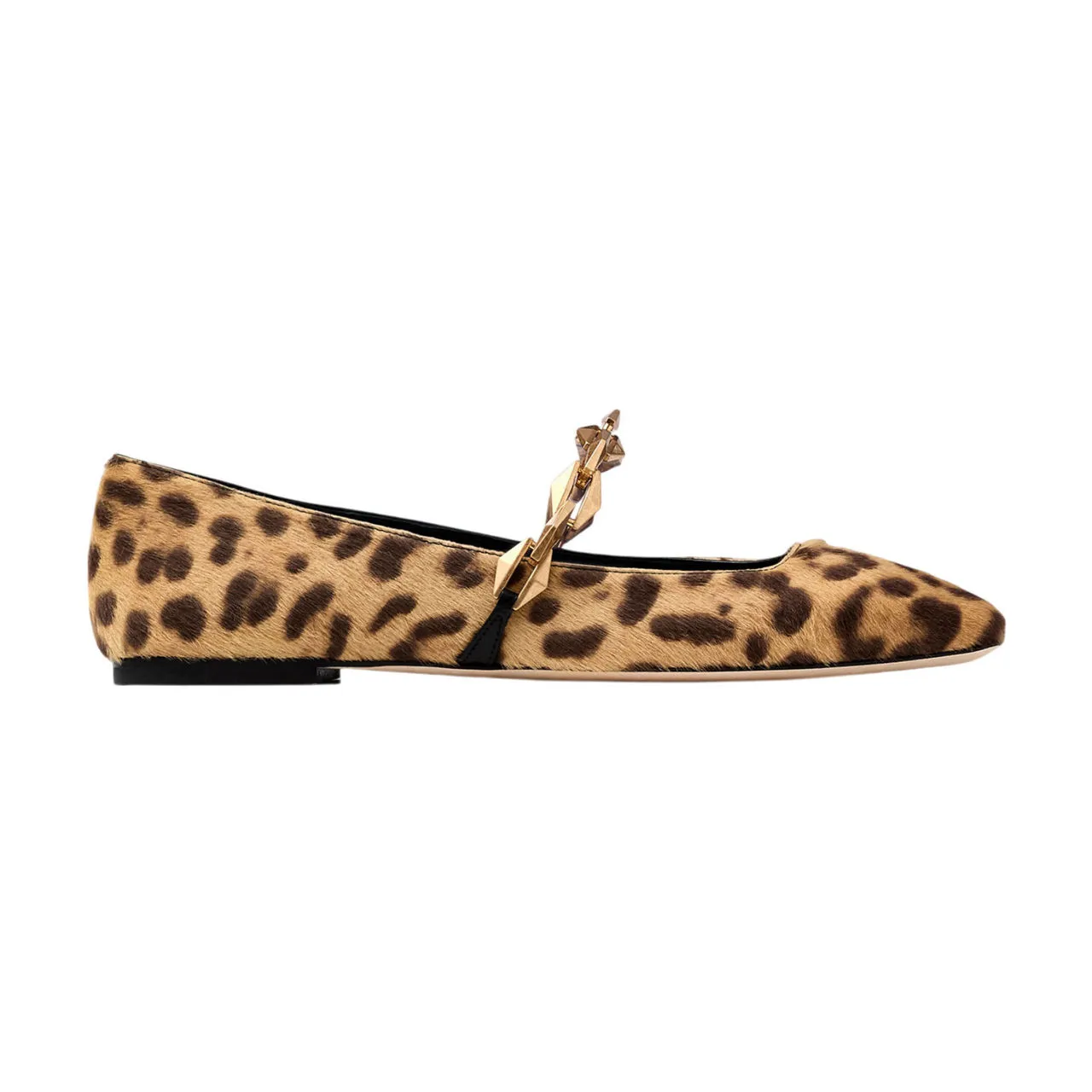 JIMMY CHOO Diamond Tilda Chain Leopard Ballet Flats - Beige