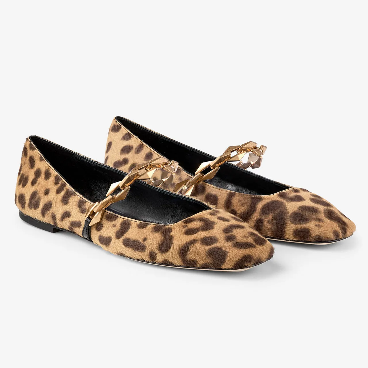 JIMMY CHOO Diamond Tilda Chain Leopard Ballet Flats - Beige