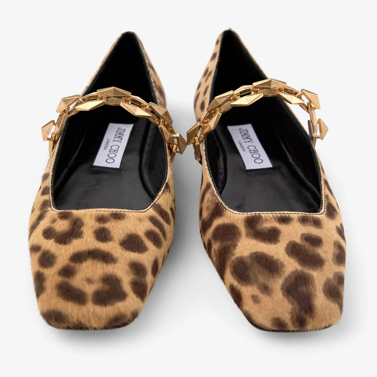 JIMMY CHOO Diamond Tilda Chain Leopard Ballet Flats - Beige