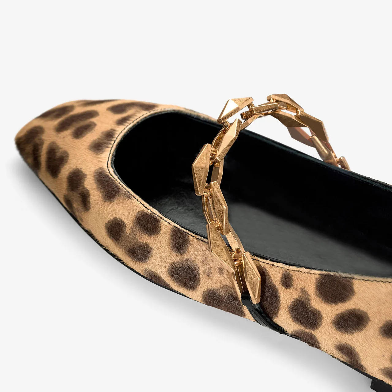 JIMMY CHOO Diamond Tilda Chain Leopard Ballet Flats - Beige