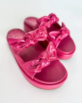 Kiki Bow Slide Sandals in Fuchsia