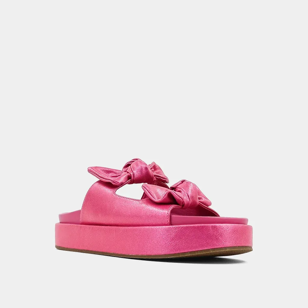 Kiki Bow Slide Sandals in Fuchsia