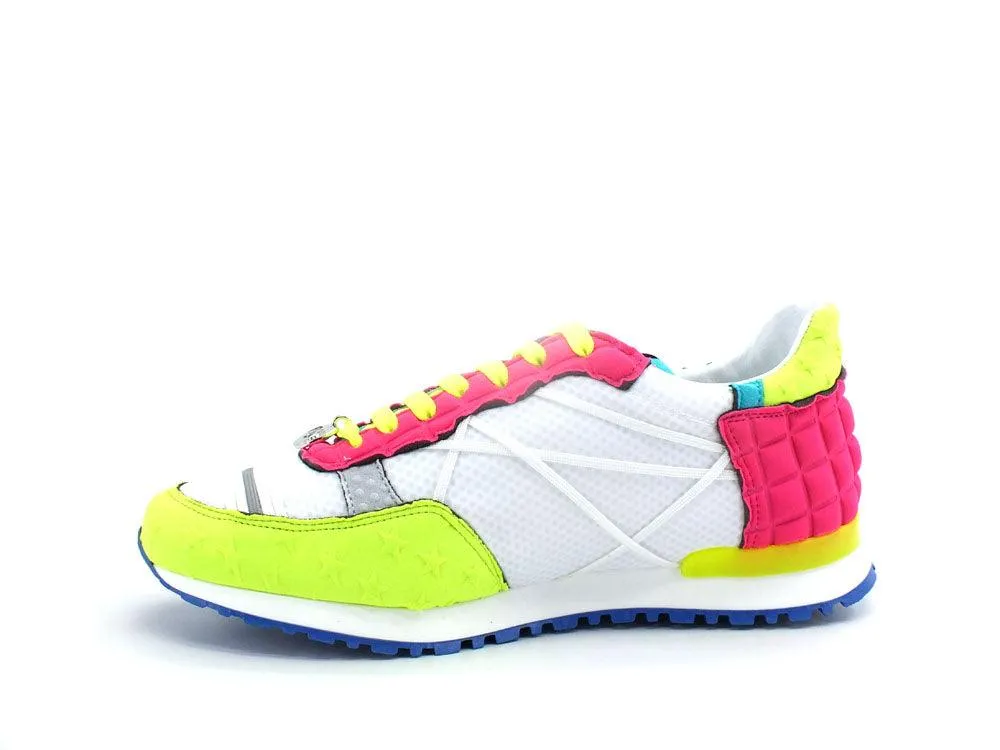 L4K3 Mr. Big Old School Sneaker Running Bianco Giallo Rosa F08-OLD