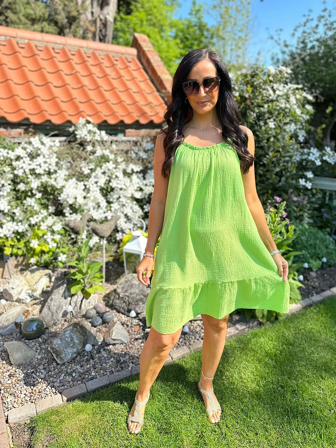 Lime Strappy Bubble Cotton Dress Isla