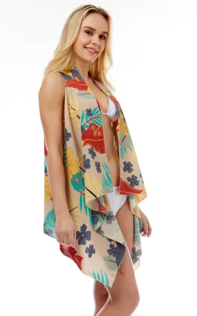 LOF1042 Tropical Garden Flower Vest Cover Up