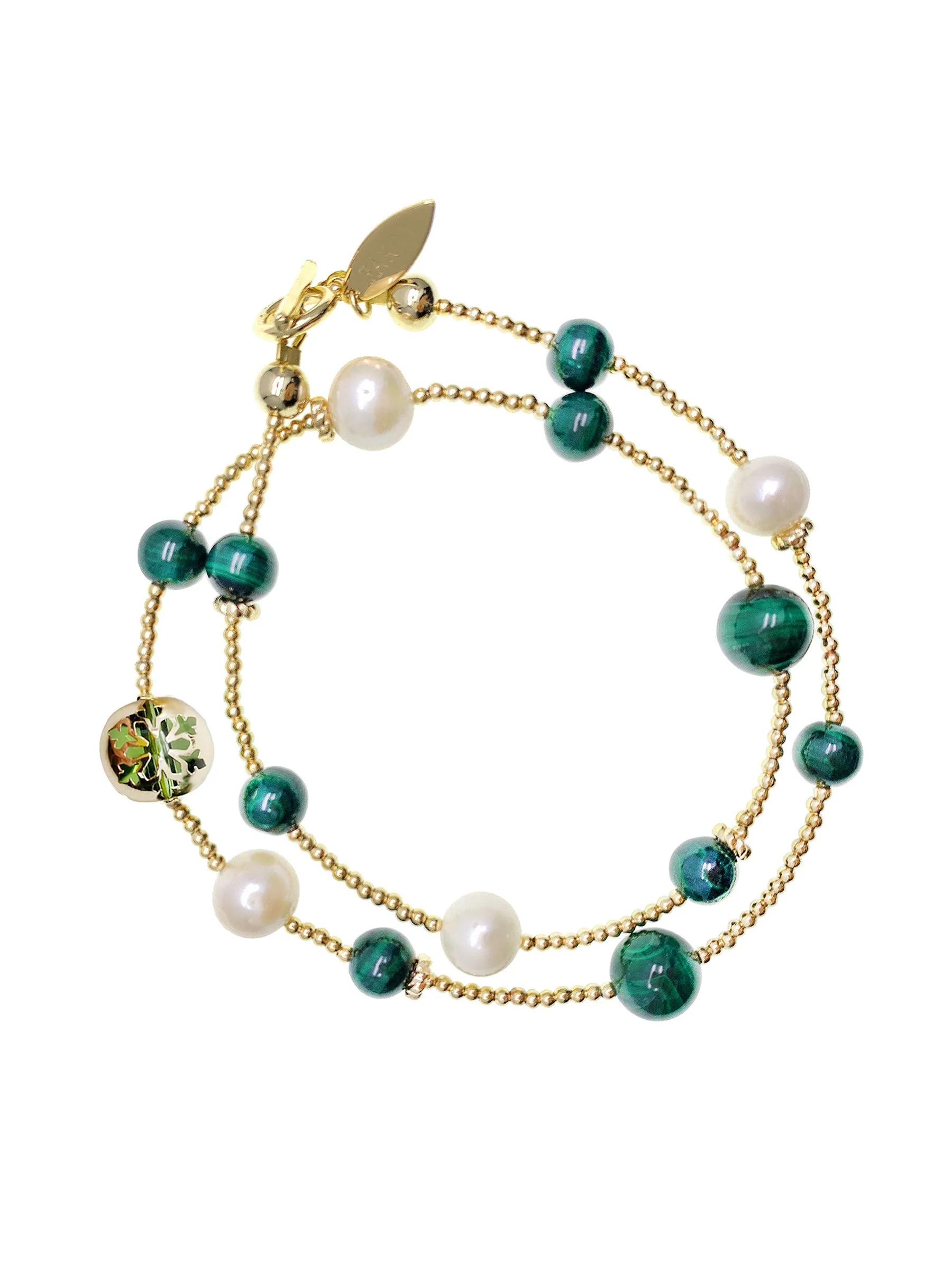 Malachite With Freshwater Pearls Double Layers Bracelet/ Choker HB006