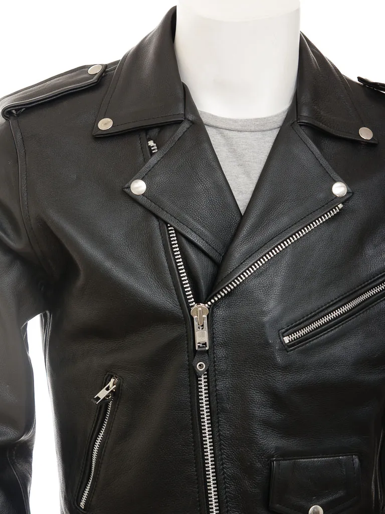 MEN'S LEATHER BIKER JACKET IN BLACK: ASHCOMBE