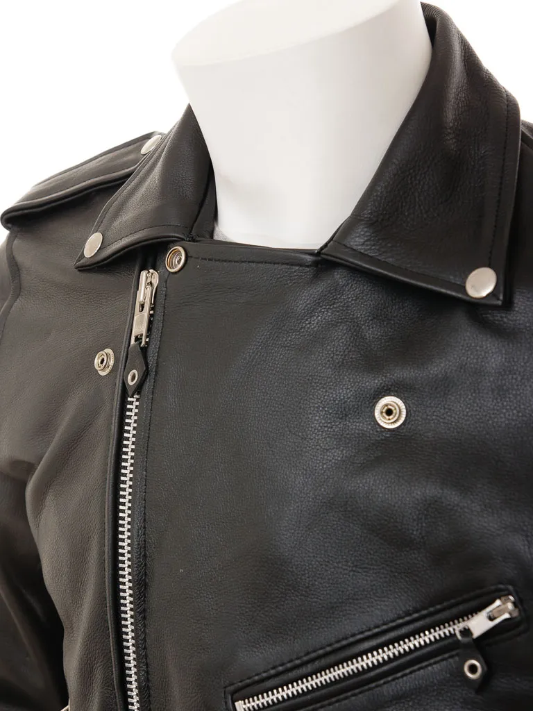 MEN'S LEATHER BIKER JACKET IN BLACK: ASHCOMBE