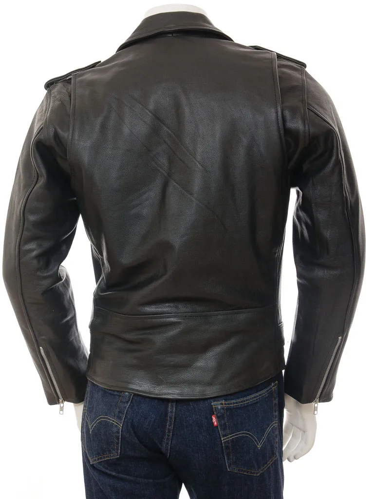 MEN'S LEATHER BIKER JACKET IN BLACK: ASHCOMBE