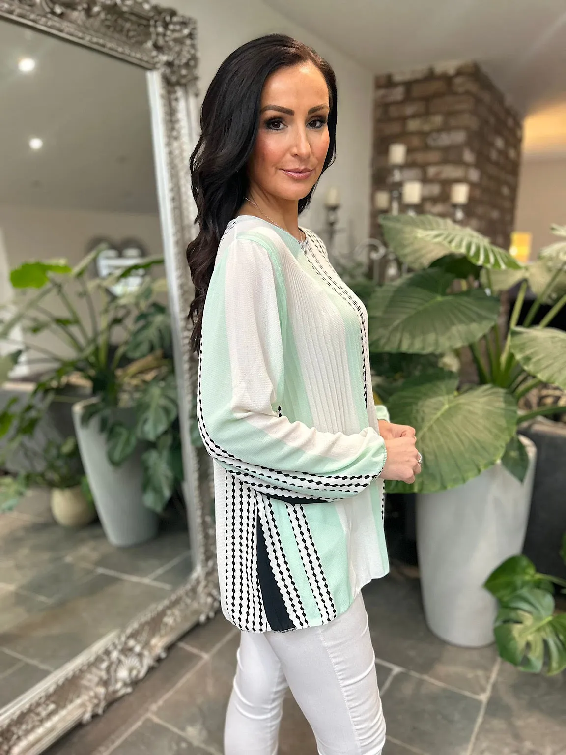 Mint Multi Stripe Pleated Blouse Evie