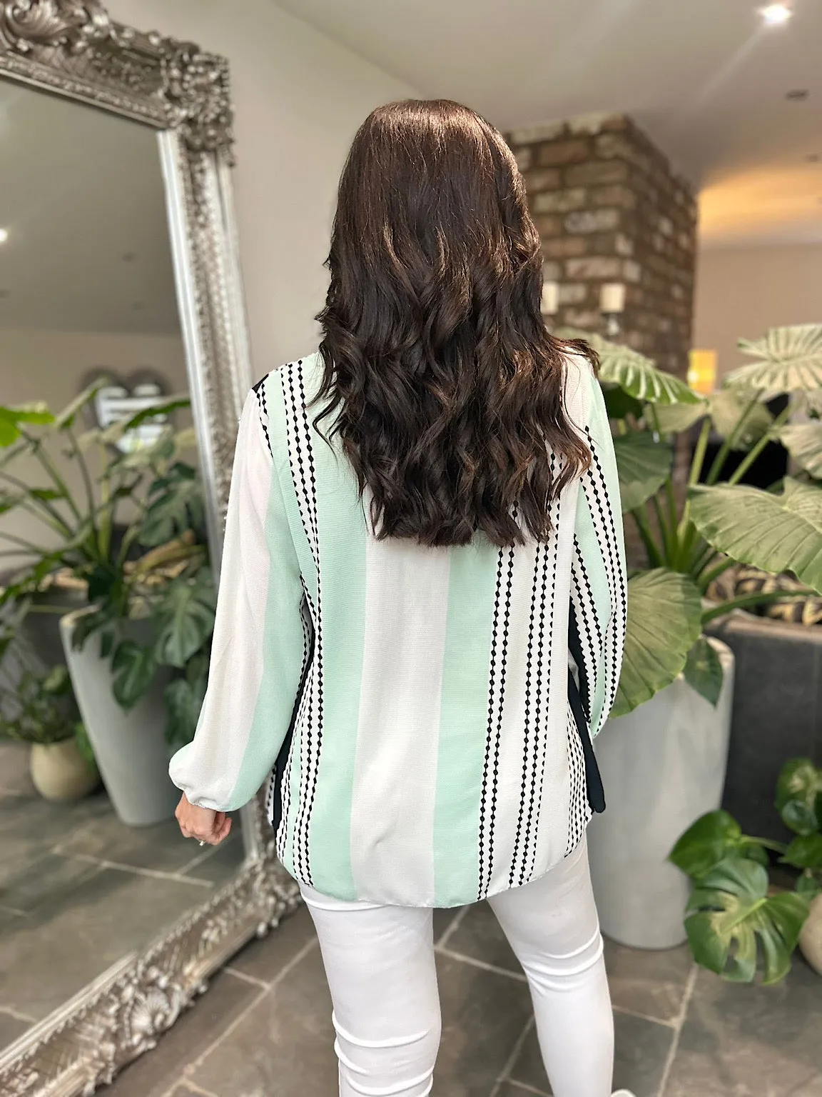 Mint Multi Stripe Pleated Blouse Evie