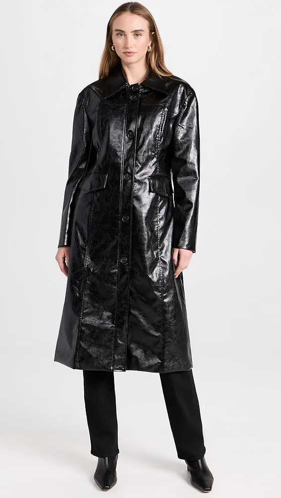 Moon River   Faux Leather Midi Coat 