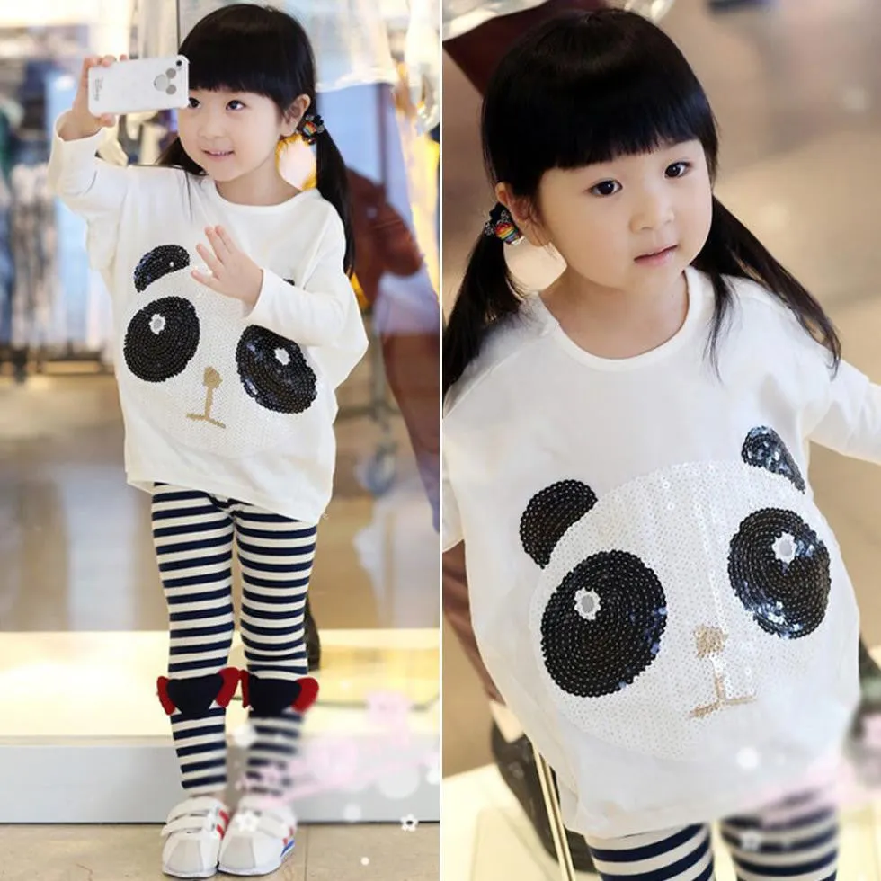 new children's clothing Girls cute paillette panda batwing Hoodies sweatshirts kids t-shirts clothes SM6