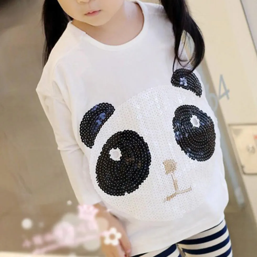 new children's clothing Girls cute paillette panda batwing Hoodies sweatshirts kids t-shirts clothes SM6