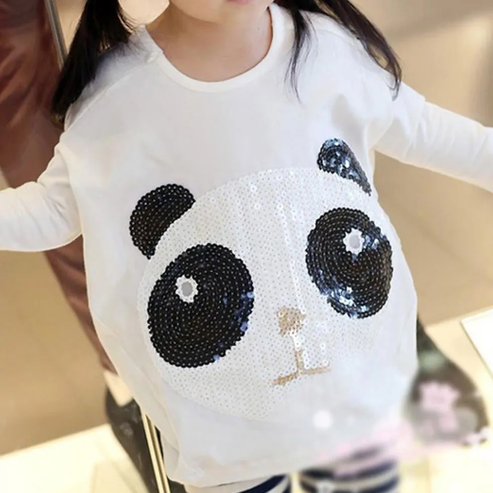 new children's clothing Girls cute paillette panda batwing Hoodies sweatshirts kids t-shirts clothes SM6