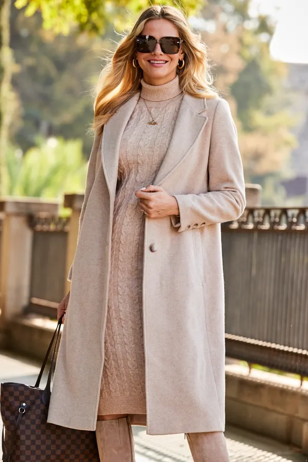 Oatmeal Premium Longline Wool Mix Coat