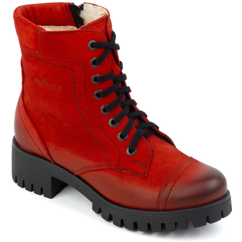 Olivier Women's leather ankle boots, insulated boots, 272BB, red