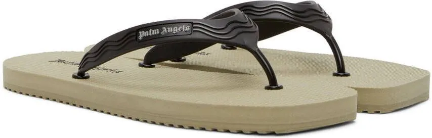 Palm Angels Khaki & Black Flip Flop Sandals