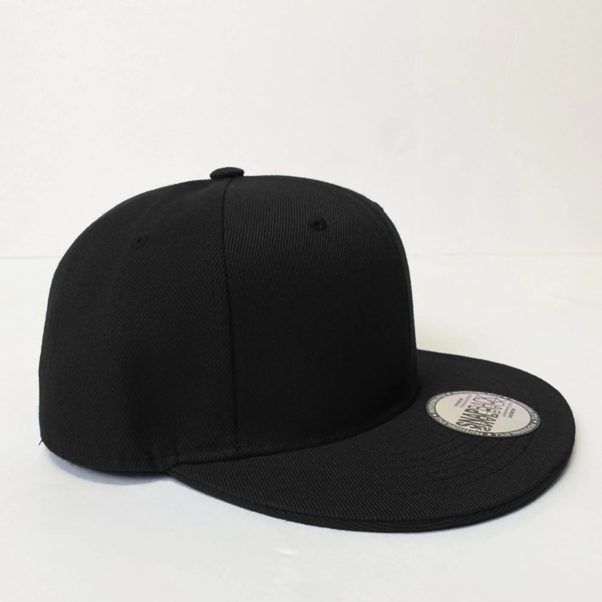 Plain Snapback 5 Panel Hat - Black