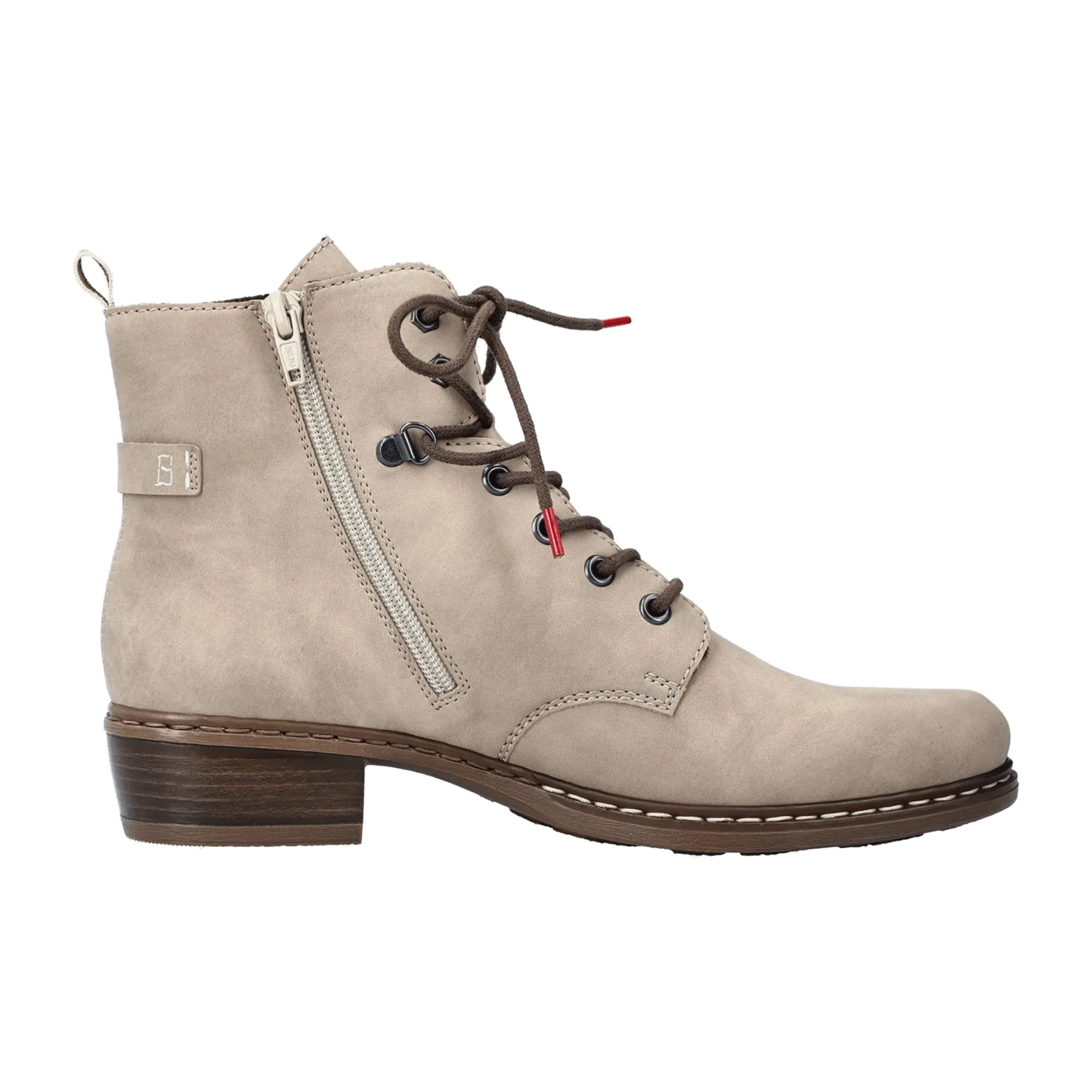 Rieker HWK Beige Ankle Boots for Women with Zipper and Laces