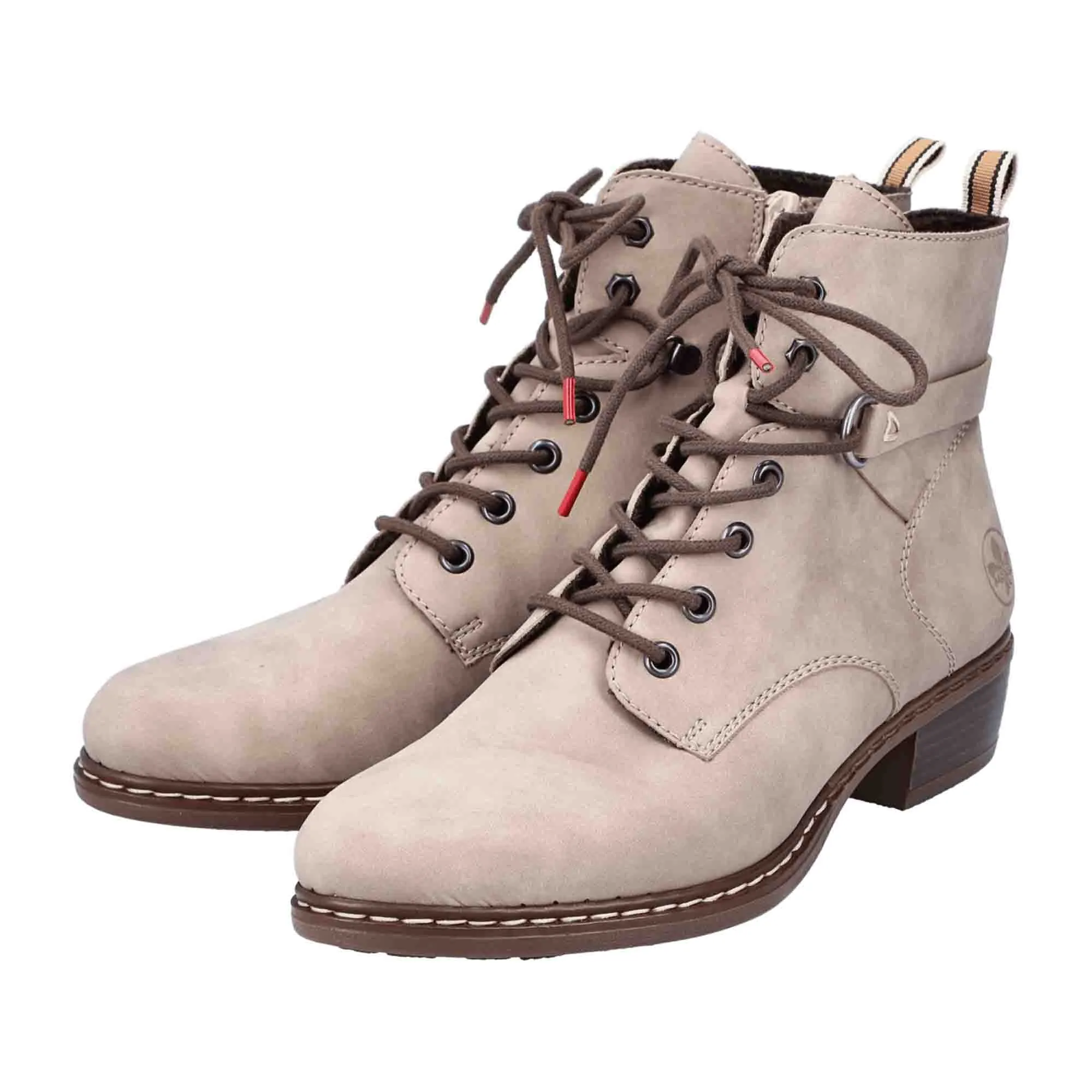 Rieker HWK Beige Ankle Boots for Women with Zipper and Laces