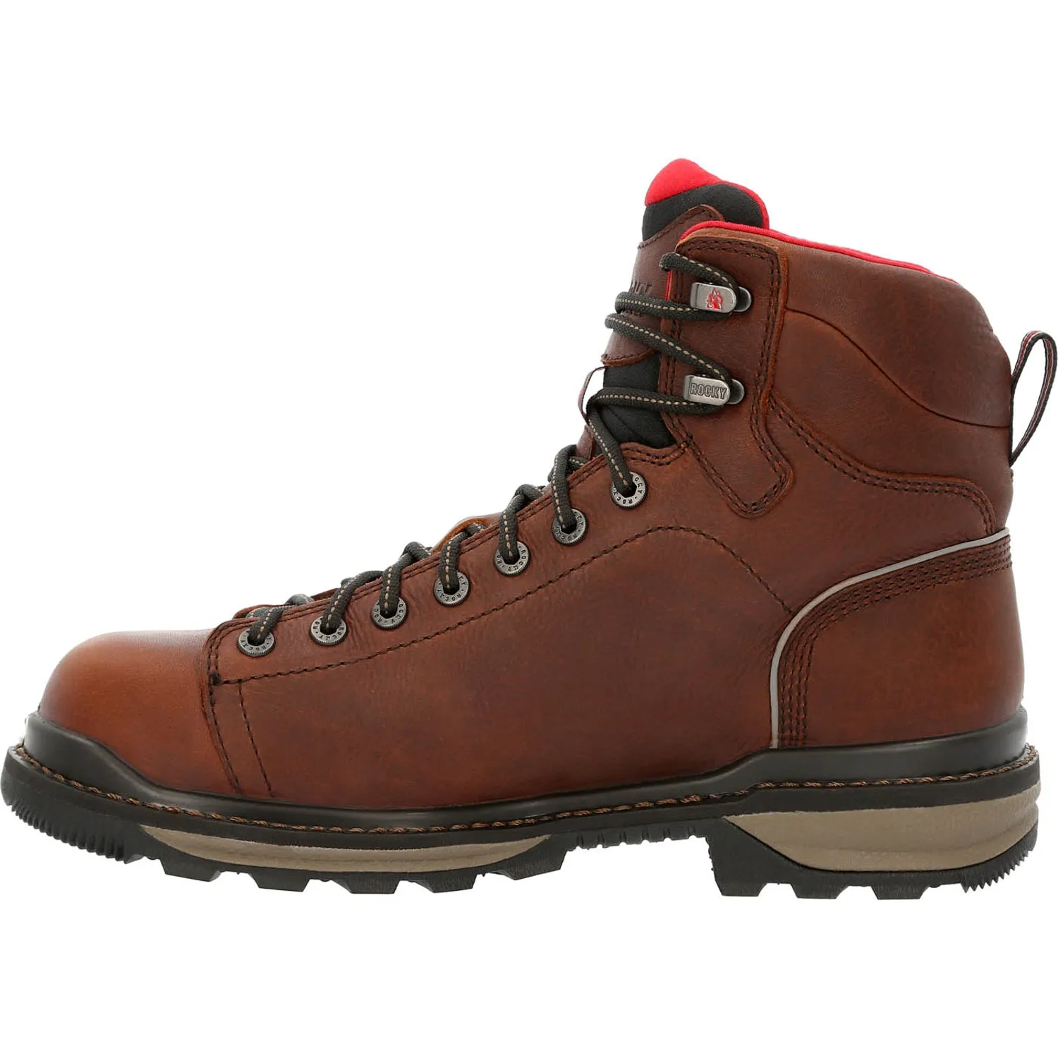 Rocky Mens Dark Brown Leather CT WP Rams Horn Work Boots