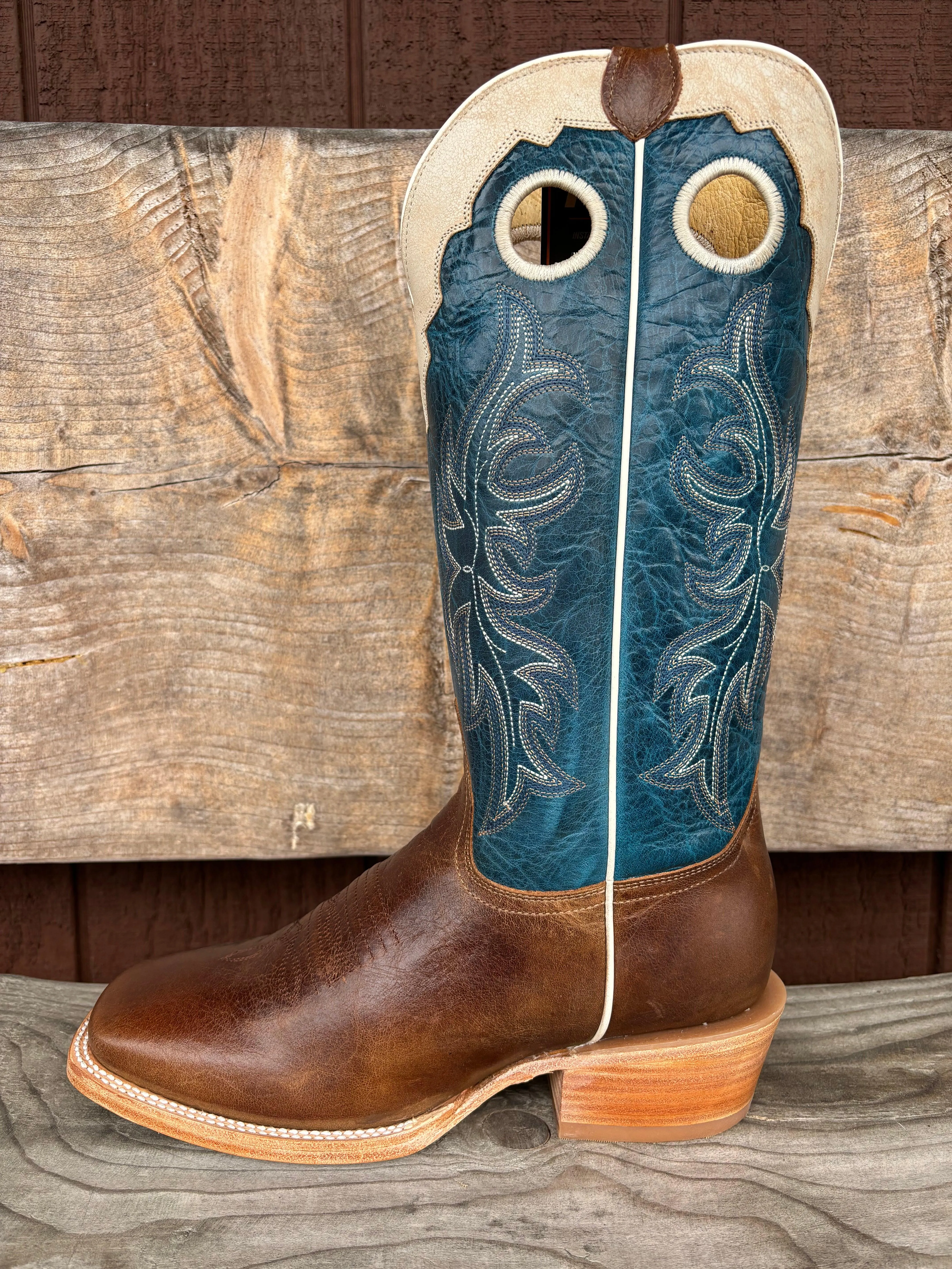 Roper Men's Waxy Brown and Blue with White Crown Square Toe Western Cowboy Boots 8031-8559