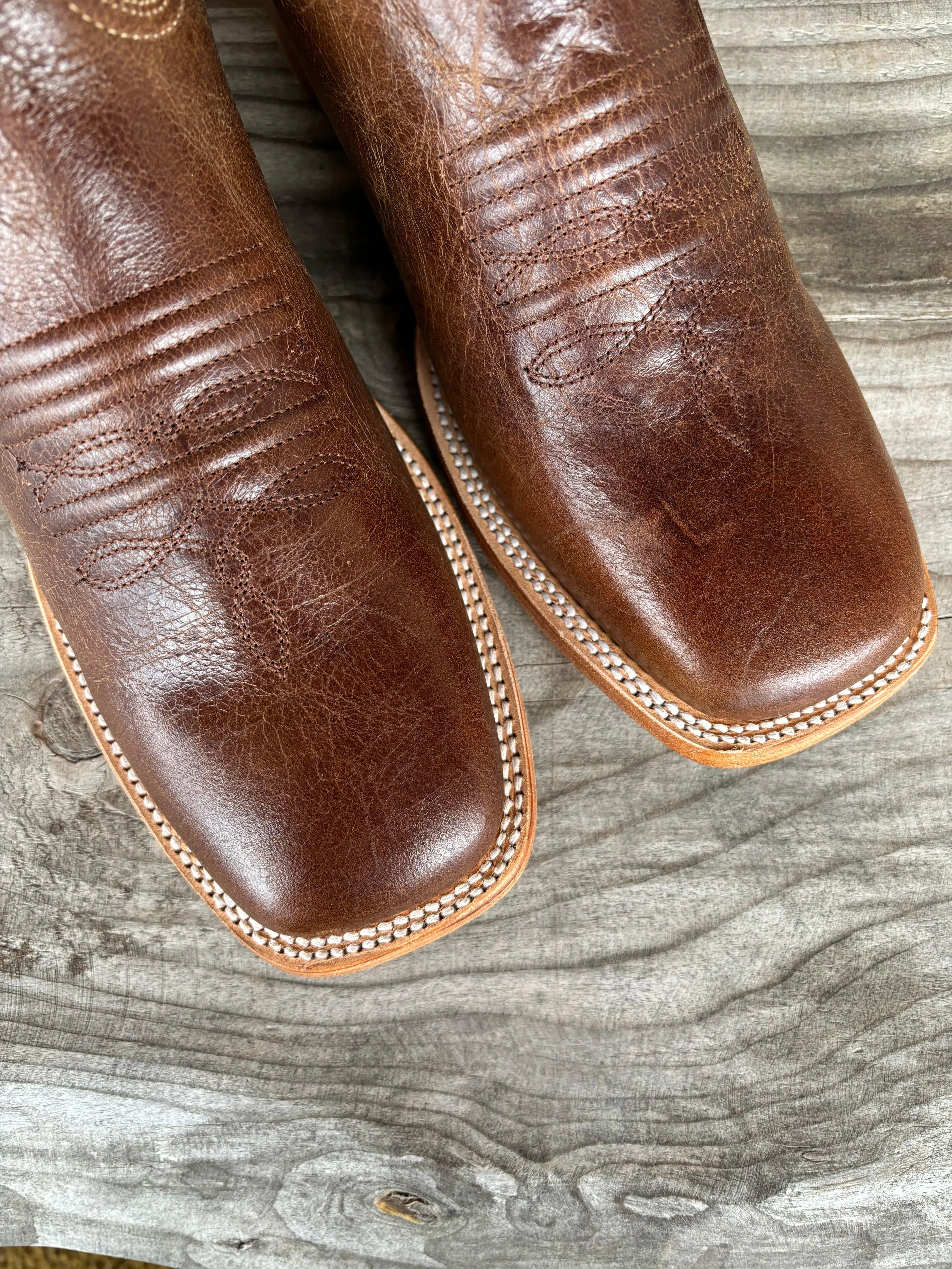 Roper Men's Waxy Brown and Blue with White Crown Square Toe Western Cowboy Boots 8031-8559