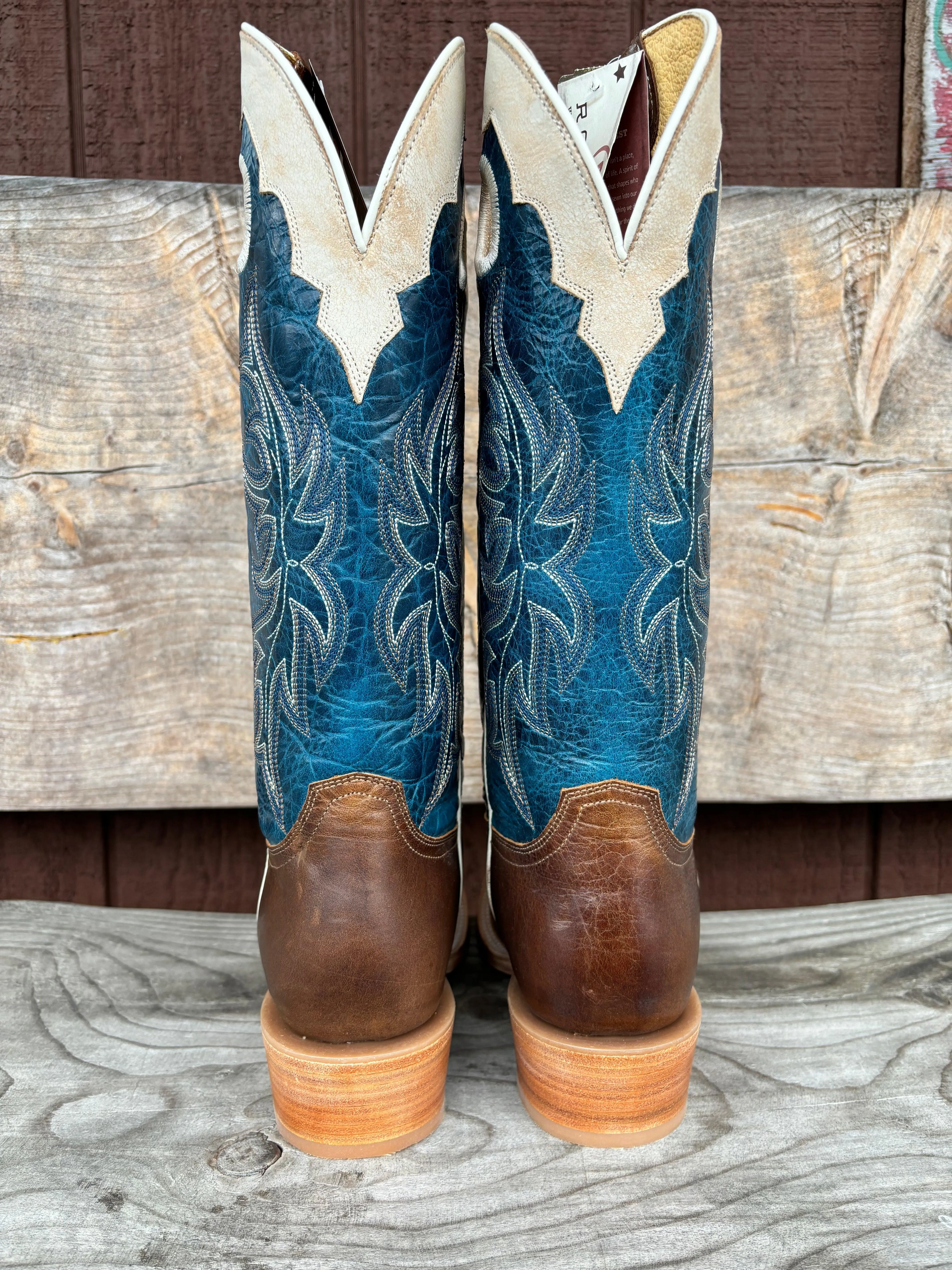 Roper Men's Waxy Brown and Blue with White Crown Square Toe Western Cowboy Boots 8031-8559