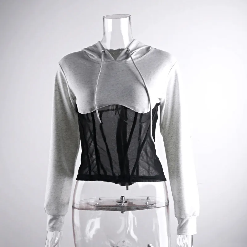 SALE of Women's Long Sleeve Hoodies with Mesh See-through Elements with Zipp - EU