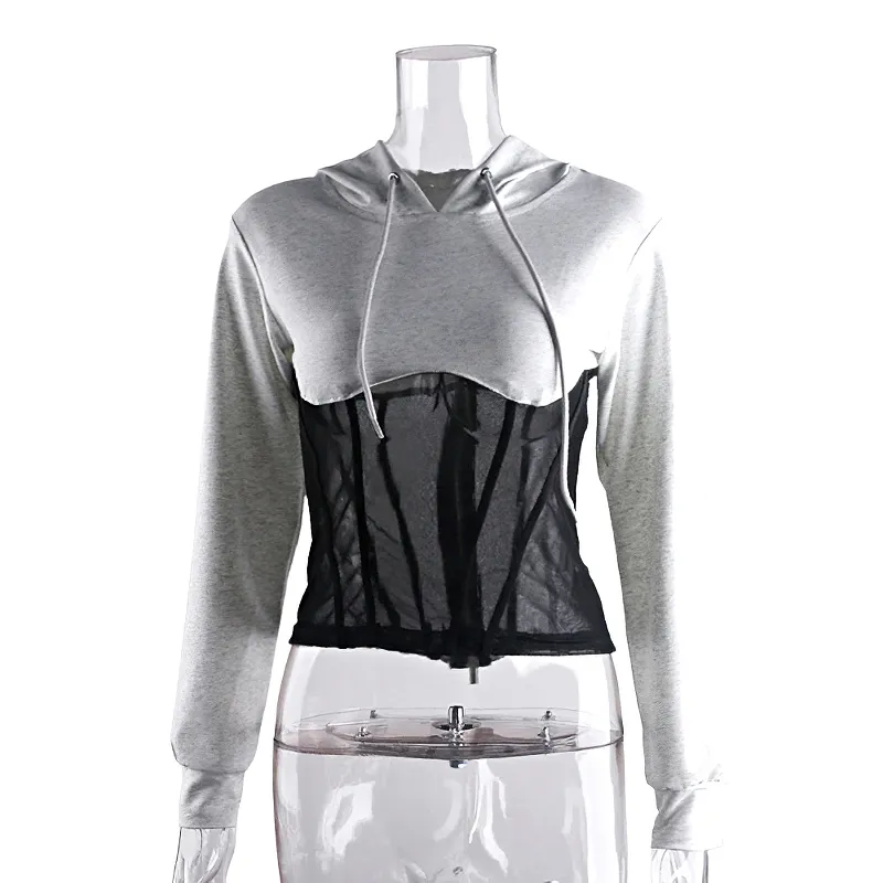 SALE of Women's Long Sleeve Hoodies with Mesh See-through Elements with Zipp - EU