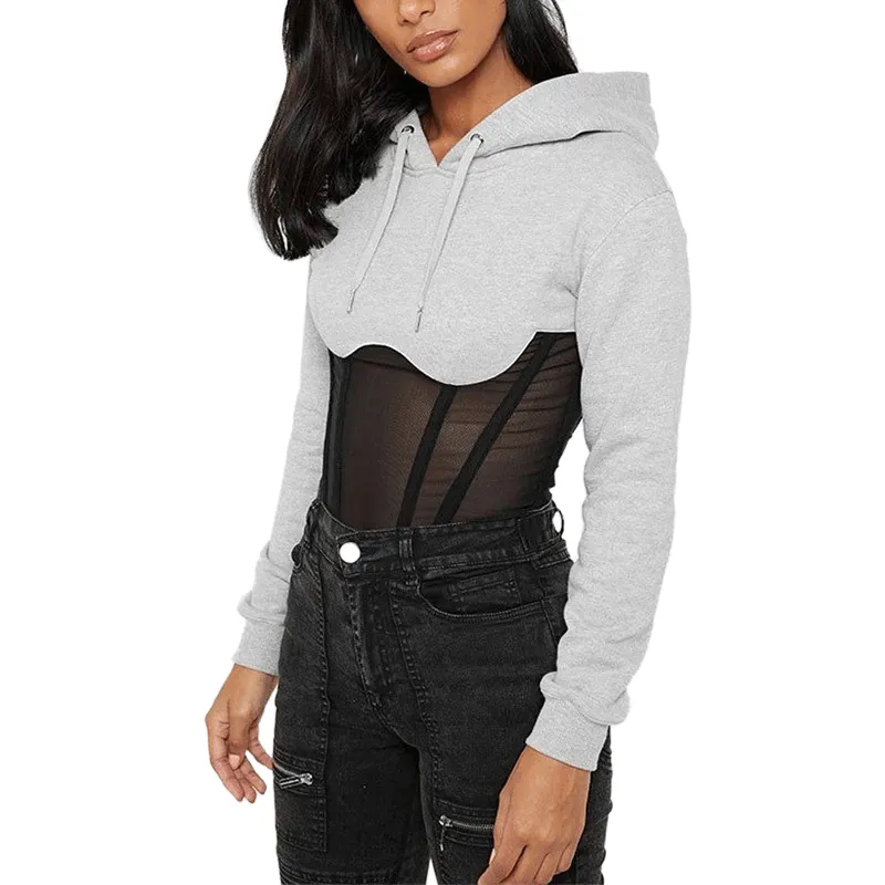 SALE of Women's Long Sleeve Hoodies with Mesh See-through Elements with Zipp - EU