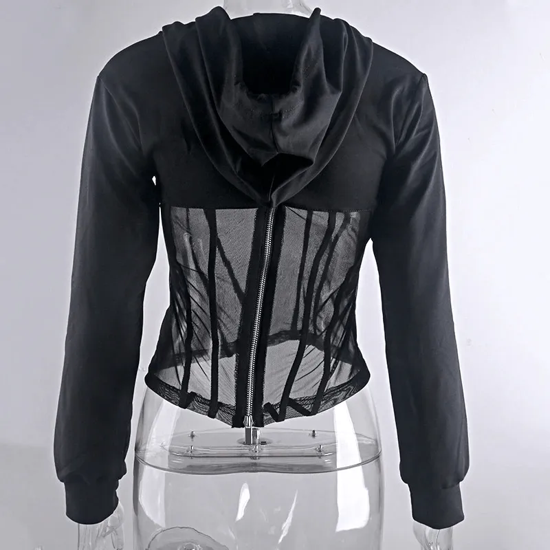 SALE of Women's Long Sleeve Hoodies with Mesh See-through Elements with Zipp - EU