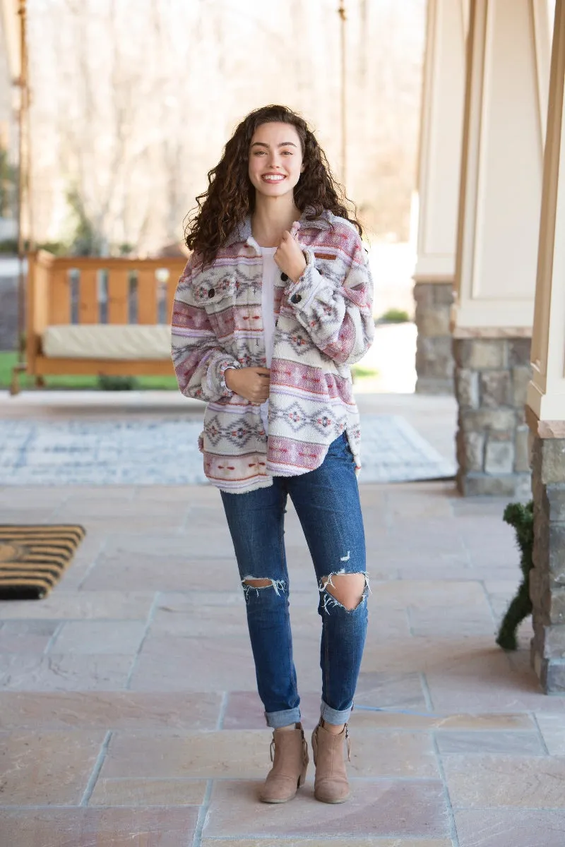 SALE Simply Southern Aztec Soft Sherpa Shacket Jacket