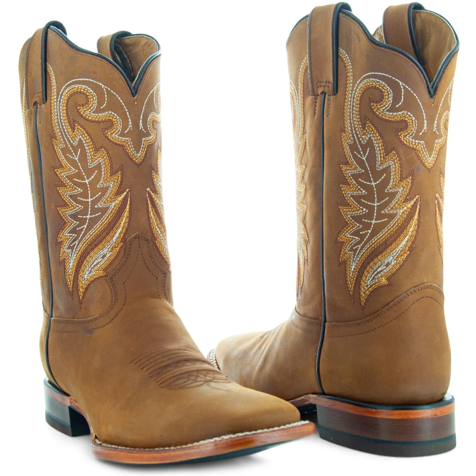 Soto Boots Brown Men's Leather Square Toe Cowboy Boots H4004