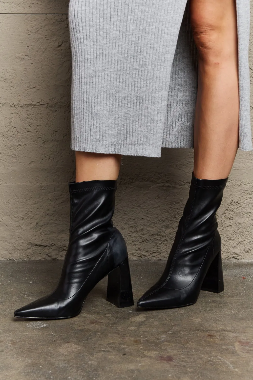 Stacy Block Heel Sock Boots in Black