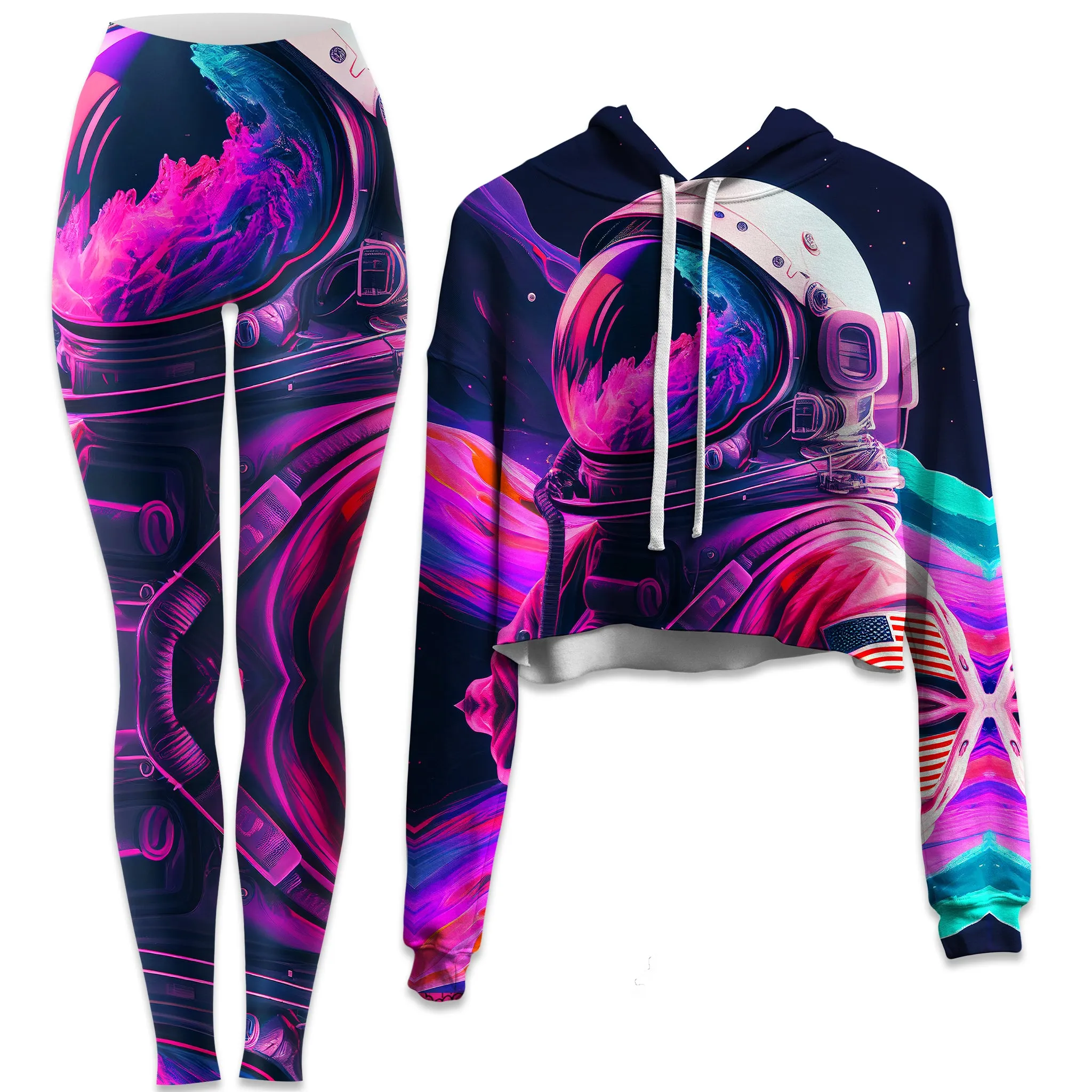 Synthwave Astronaut Crop Hoodie and Leggings Combo