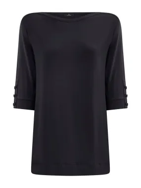 T-shirt con bottoni in Viscosa Summer  - Nero