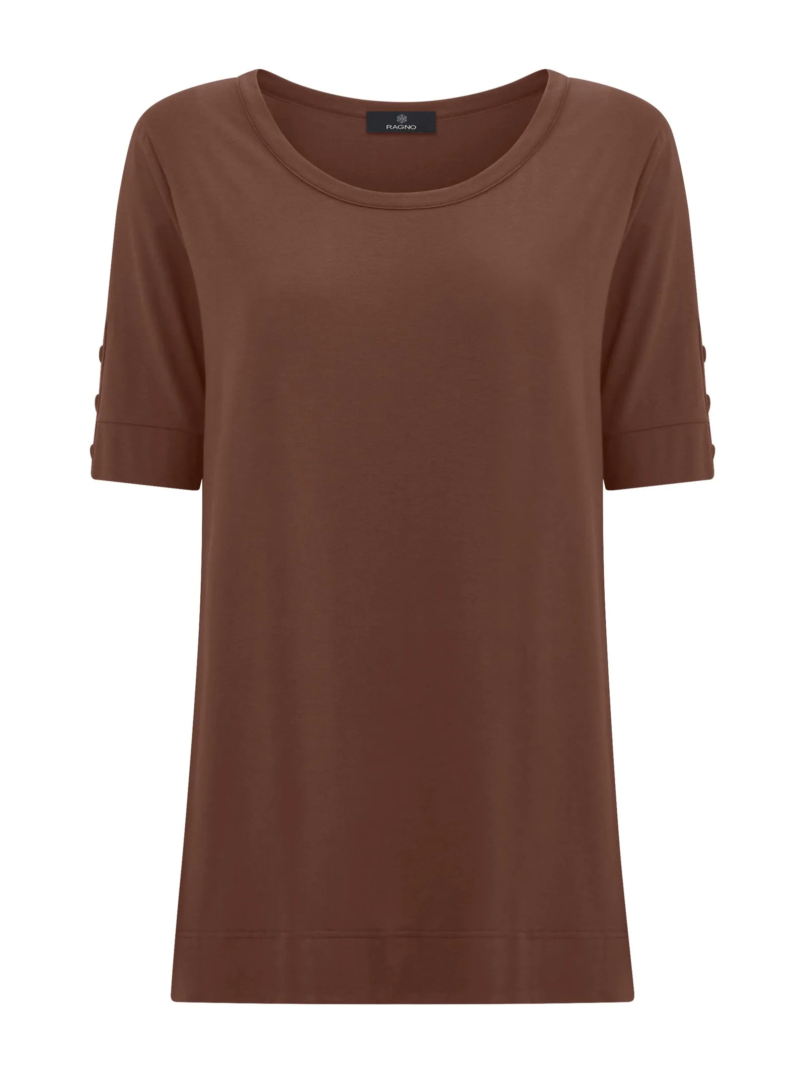 T-shirt girocollo con bottoni in Viscosa Summer  - Cappuccino