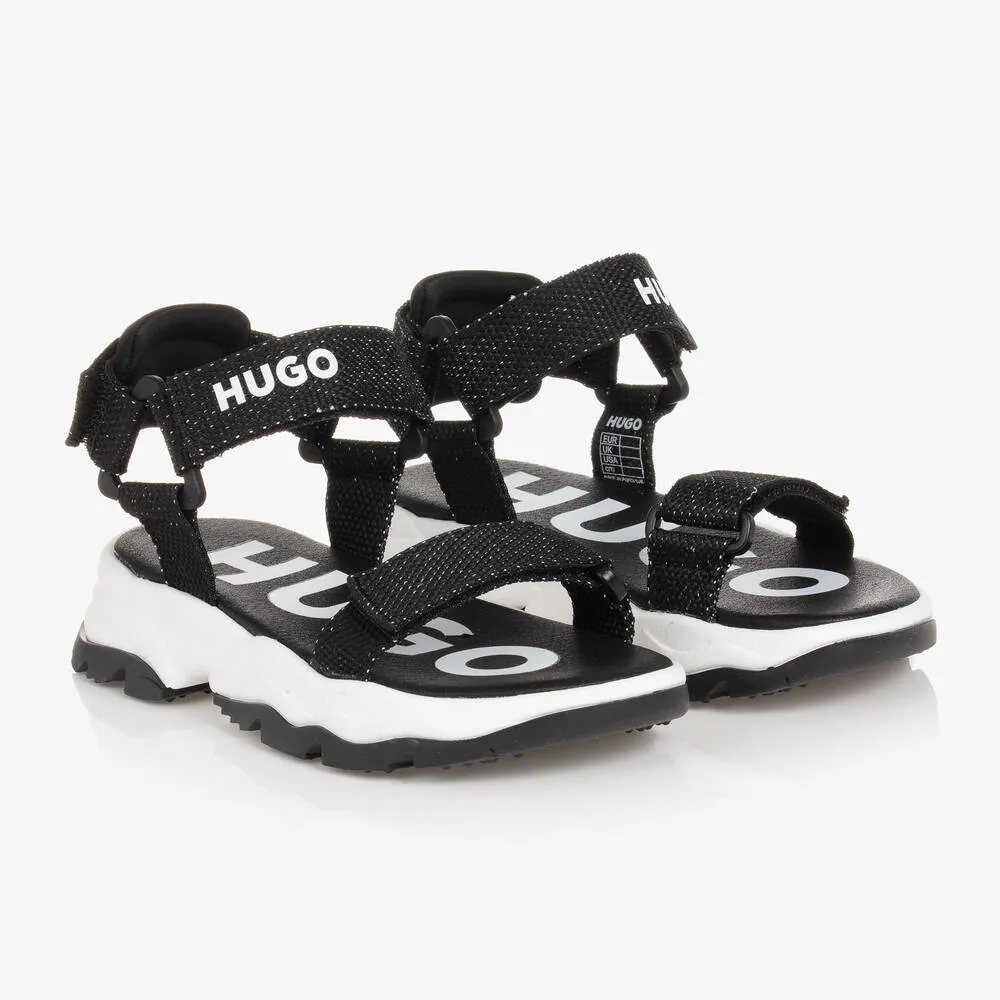 Teen Girls Black & White Logo Sandals